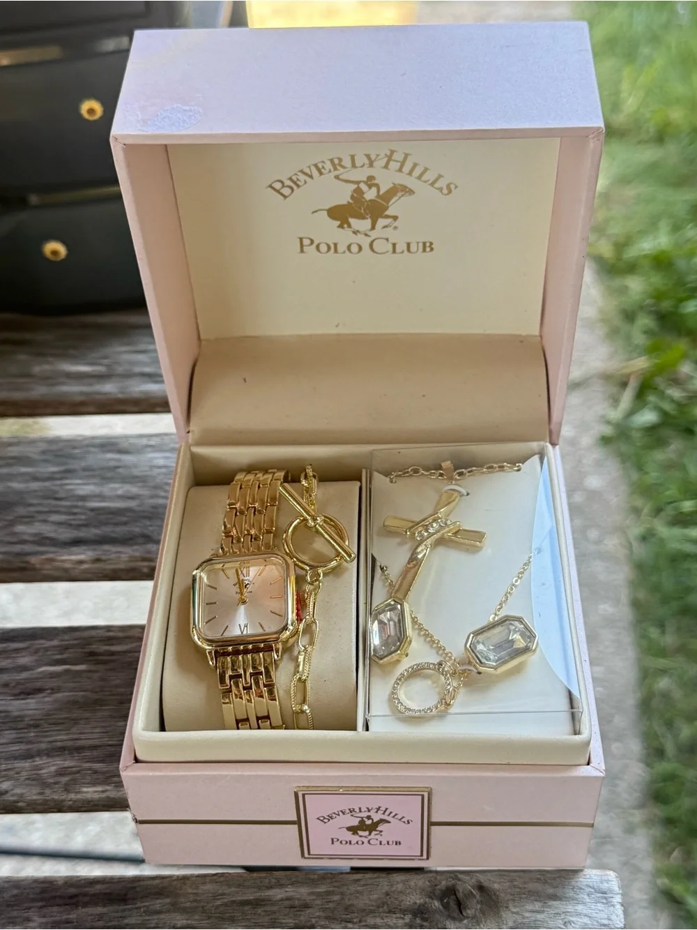 Beverly Hills Polo Club Women's Gold-Tone Watch and Necklace Set